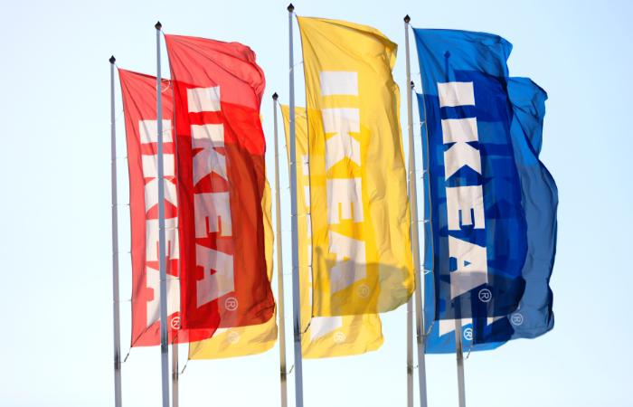 IKEA branded flags blowing in wind